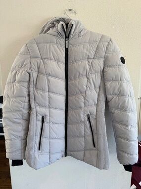 Nautica Light Gray Quilted Hooded Jacket Size M